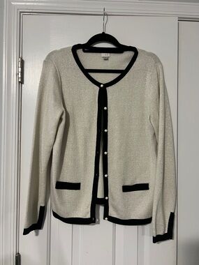 a new day Cream Knit Cardigan with Black Trim